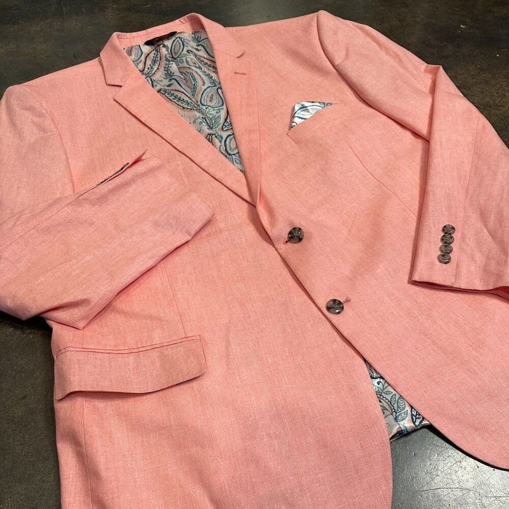 Linea Uomo Mens 54R Blazer Sport Coat Pink Linen Blend Paisley Lining Jacket
